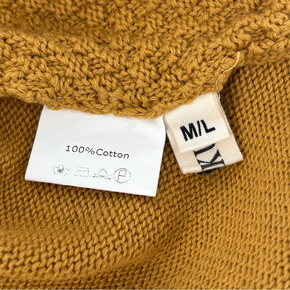 Asymmetric V-Neck Knit Sweater Vest Brown Mustard 100% Cotton Size M/L - Picture 5 of 7